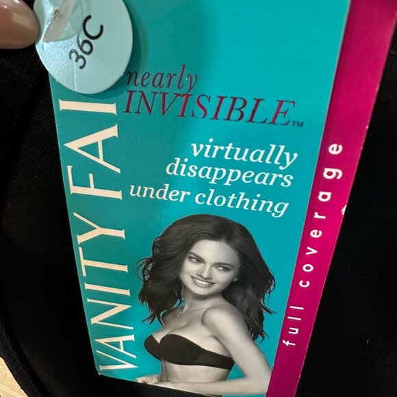 Vanity Fair Women Size 36C Black Nearly Invisible Strapless Underwire Bra 74202 - Picture 7 of 9